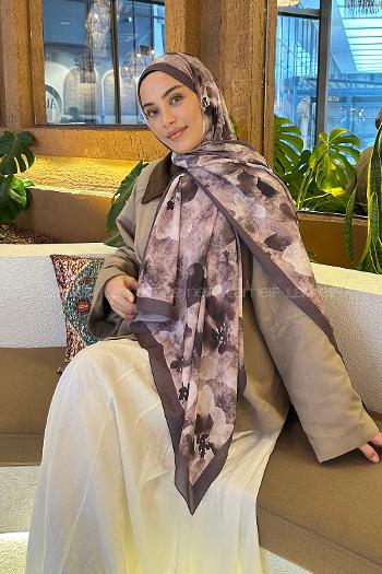 Lamelif Batik Çiçek Desen Bambu Şal Soft Kahve