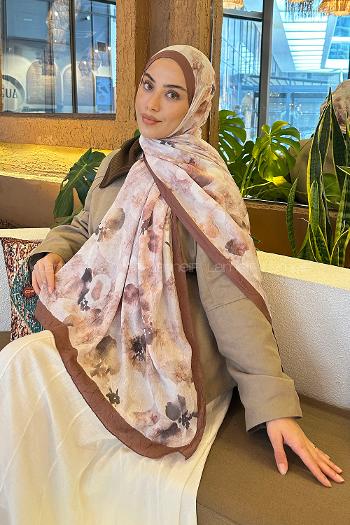 Brown With Milk Cotton Fabric Flowering Shawl