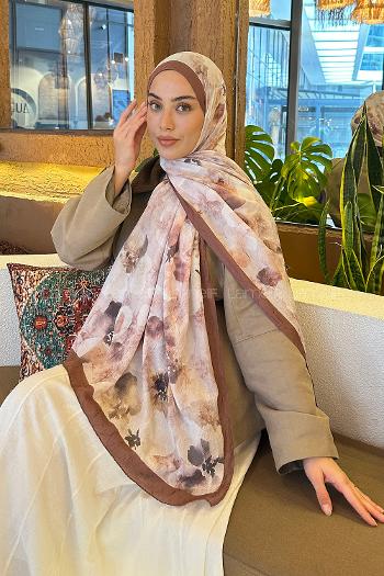 Brown With Milk Cotton Fabric Flowering Shawl
