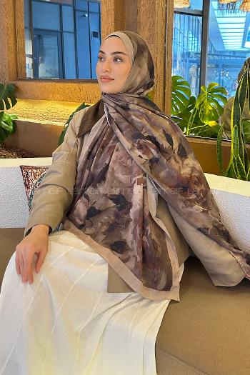 Lamelif Gül Desen Bambu Şal Asker Yeşili