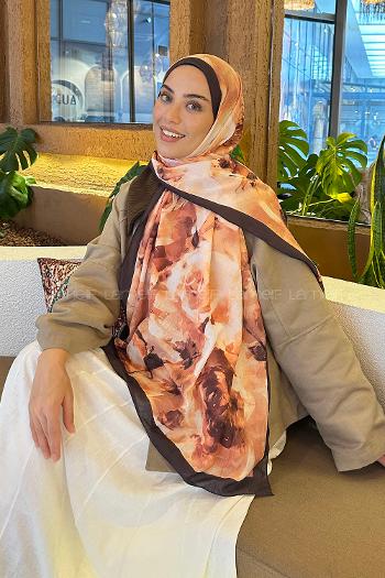 Lamelif Gül Desen Bambu Şal Badem