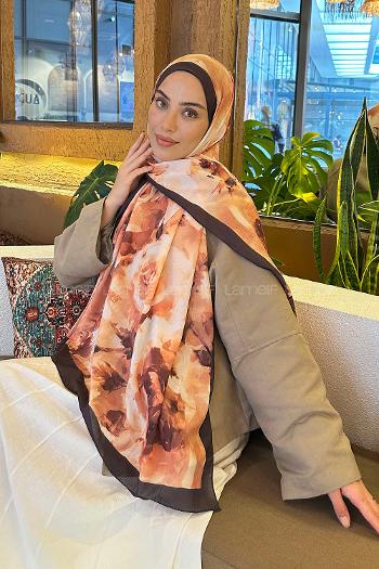 Lamelif Gül Desen Bambu Şal Badem