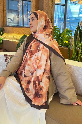 Lamelif Gül Desen Bambu Şal Badem