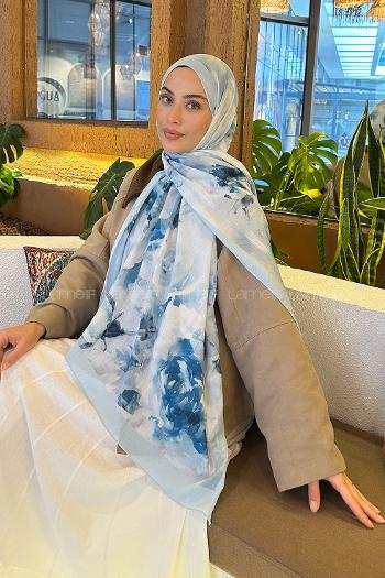 Lamelif Gül Desen Bambu Şal Bebe Mavisi