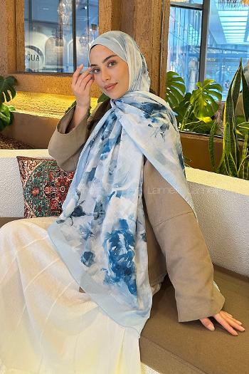 Lamelif Gül Desen Bambu Şal Bebe Mavisi