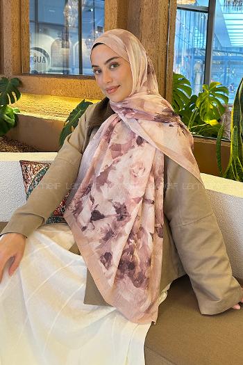 Lamelif Gül Desen Bambu Şal Bej