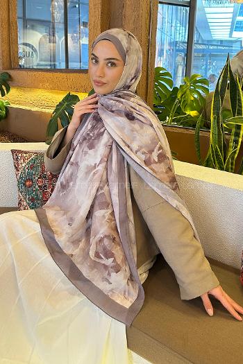 Lamelif Gül Desen Bambu Şal Gri