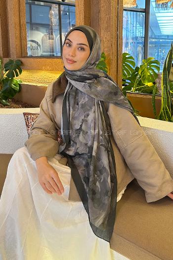 Lamelif Gül Desen Bambu Şal Haki