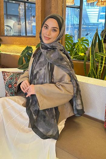 Lamelif Gül Desen Bambu Şal Haki