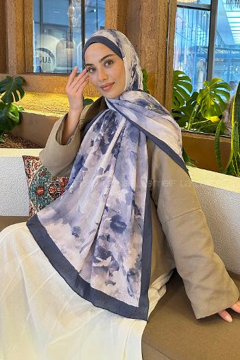 Indigo Cotton Fabric Flowering Shawl