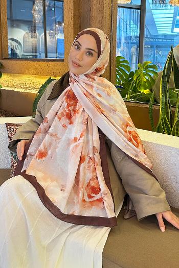 Lamelif Gül Desen Bambu Şal Kahverengi