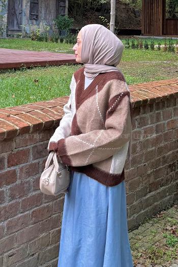 Lamelif Baklava Desen Kazak Kahverengi