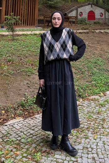 Lamelif Baklava Desenli Süveter Siyah