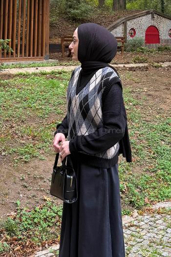 Lamelif Baklava Desenli Süveter Siyah