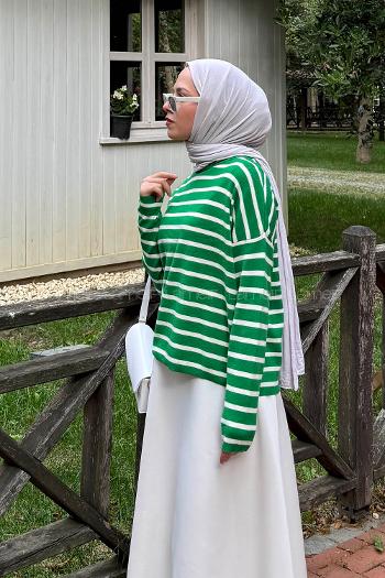 Lamelif Çizgili BalIkçı Kazak Yeşil