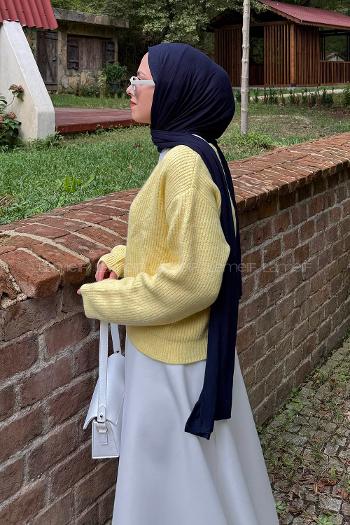 Yellow V Neck Long Arm Elastan Polyester Cardigan