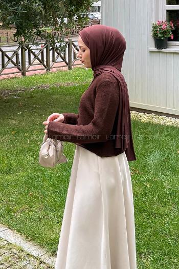 Bitter Brown Crew Neck Long Arm Acrylic Elastan Cardigan