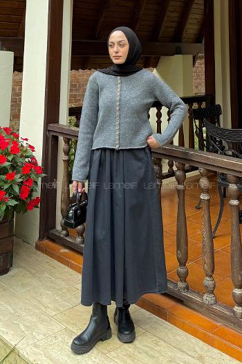 Anthracite Crew Neck Long Arm Acrylic Elastan Cardigan