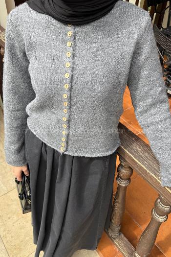 Anthracite Crew Neck Long Arm Acrylic Elastan Cardigan