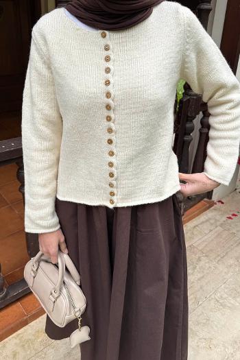 Lamelif Düğme Detaylı Hırka Naturel