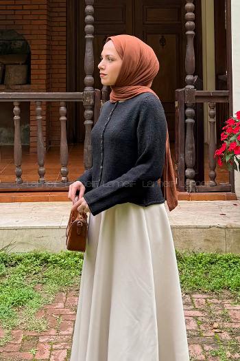 Black Crew Neck Long Arm Acrylic Elastan Cardigan