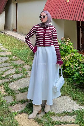 Claret Red Neckband Long Arm Acrylic Cardigan