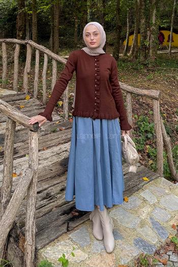 Lamelif Fırfırlı Hırka Acı Kahve