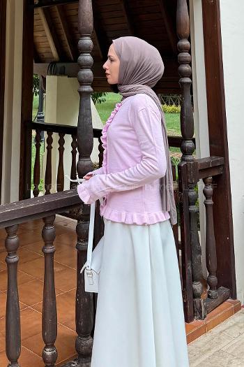 Lamelif Fırfırlı Hırka Pembe