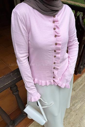 Lamelif Fırfırlı Hırka Pembe