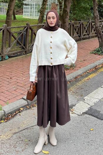 Lamelif Gold Düğme Detaylı Hırka Beyaz