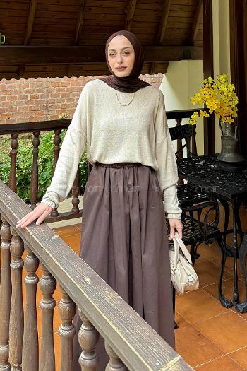 Lamelif Kayık Yaka Triko Kazak Bej