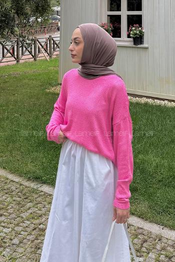 Lamelif Kayık Yaka Triko Kazak Pembe