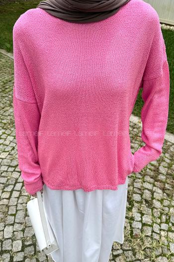 Lamelif Kayık Yaka Triko Kazak Pembe