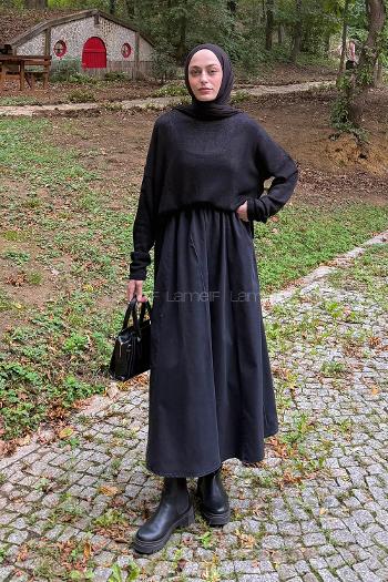 Black Loose Crew Neck Long Arm Jumper