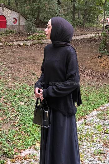 Black Loose Crew Neck Long Arm Jumper