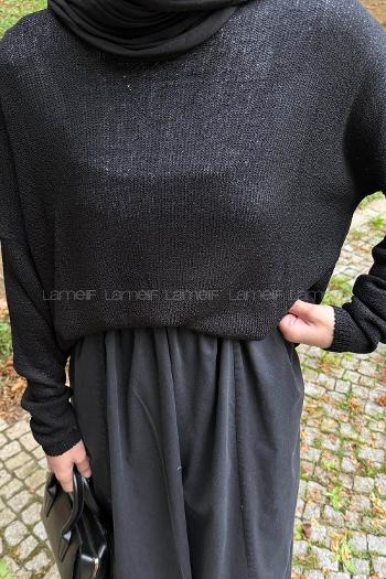 Black Loose Crew Neck Long Arm Jumper