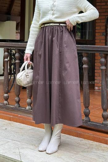 Lamelif Kemerli Kot Etek Acı Kahve