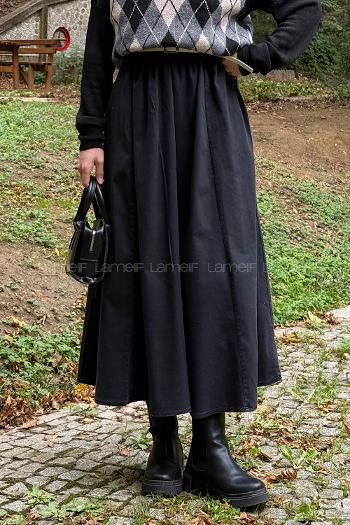 Lamelif Kemerli Kot Etek Siyah