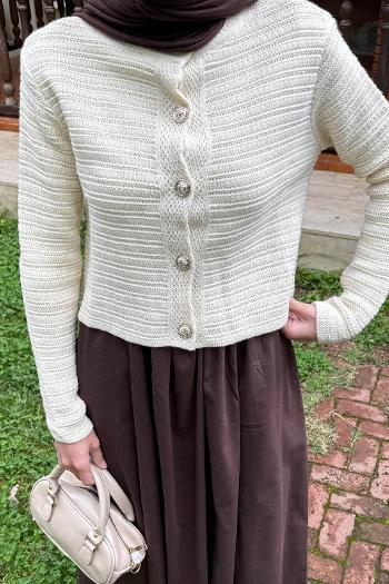 Natural Crew Neck Long Arm Cotton Cardigan