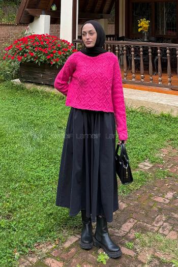 Lamelif Örgülü Kazak Fuşya