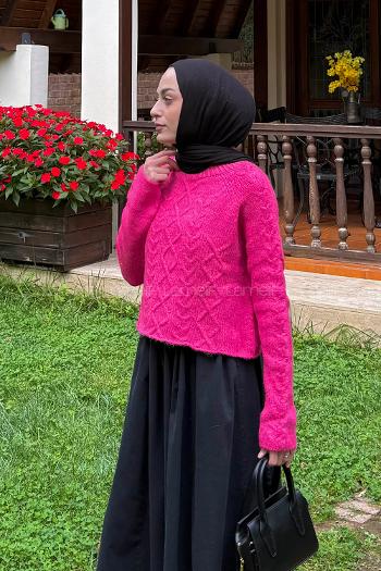 Lamelif Örgülü Kazak Fuşya
