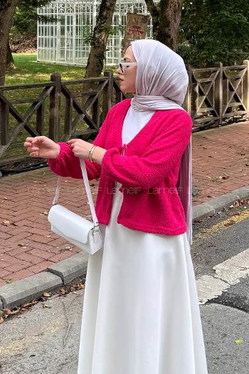 Fuchsia V Neck Long Arm Cotton Cardigan