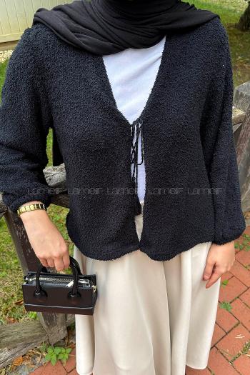 Black V Neck Long Arm Cotton Cardigan