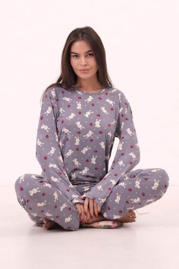 Lamelif  Tavşan Desenli Pijama Takımı Mavi