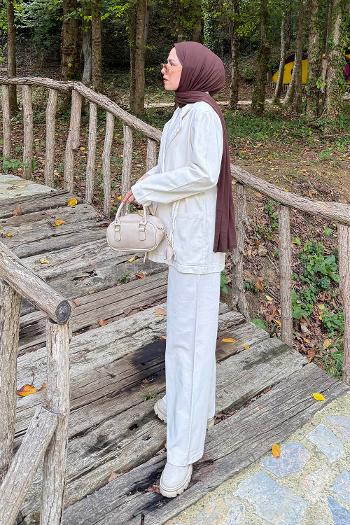 Lamelif Yan Bağlama Detaylı Pantolonlu Takım Taş Rengi