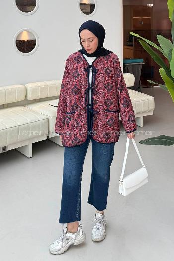 Lamelif Bağcıklı Kapitone Mont Bordo