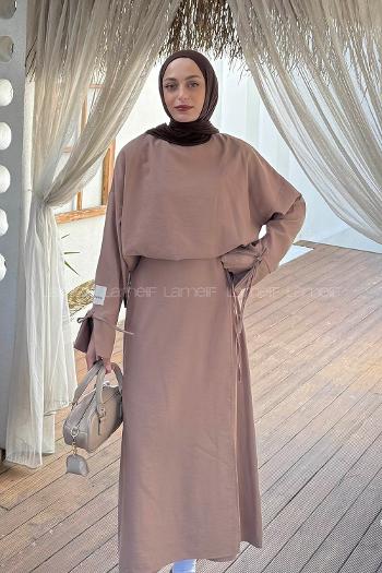 Lamelif Eteği Bağlama Detaylı Takım Soft Kahve