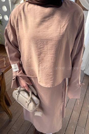 Lamelif Eteği Bağlama Detaylı Takım Soft Kahve