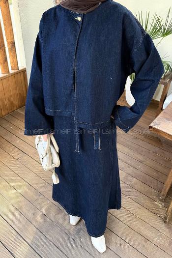 Lamelif Etekli Kot Takım Koyu Mavi