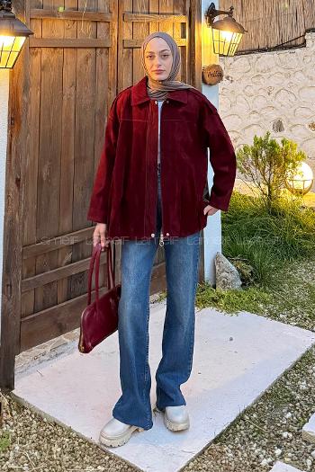 Lamelif Omuz Apoletli Süet Mont Bordo